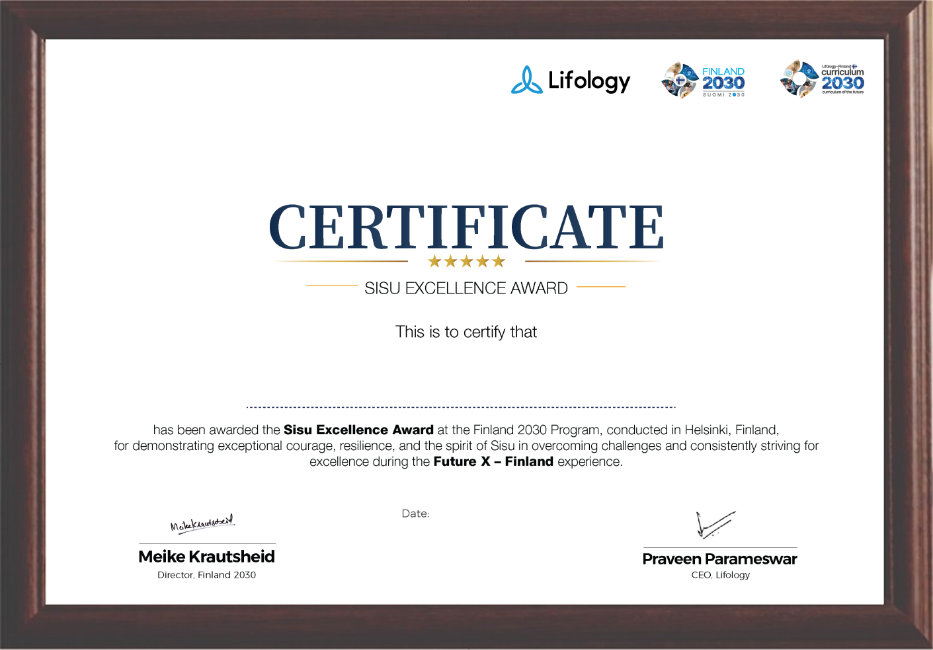Finland 2030 Lifology programme certificate