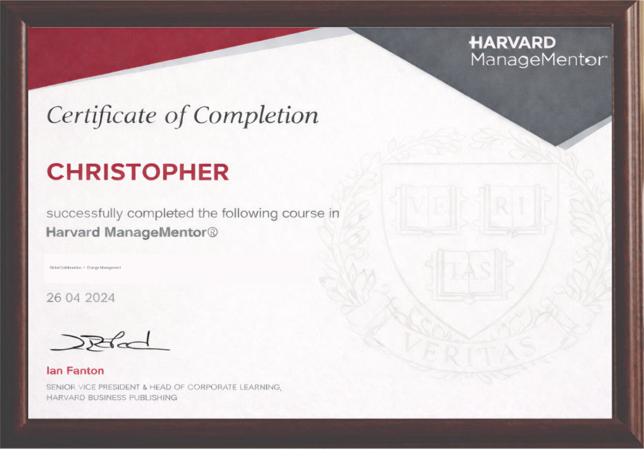 Harvard ManageMentor certificate