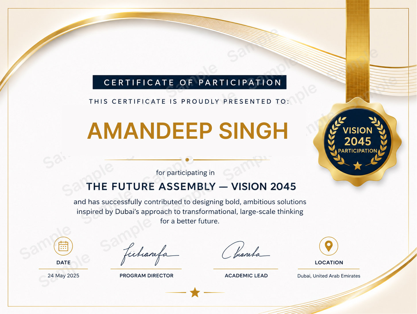 Future Assembly Vision 2045 certificate