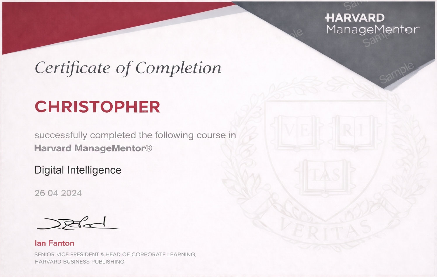 Harvard ManageMentor Digital Intelligence certificate